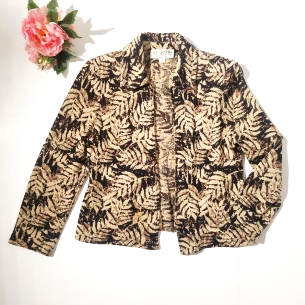 ST JOHN Santana Knit Palm Print Jacket Blazer